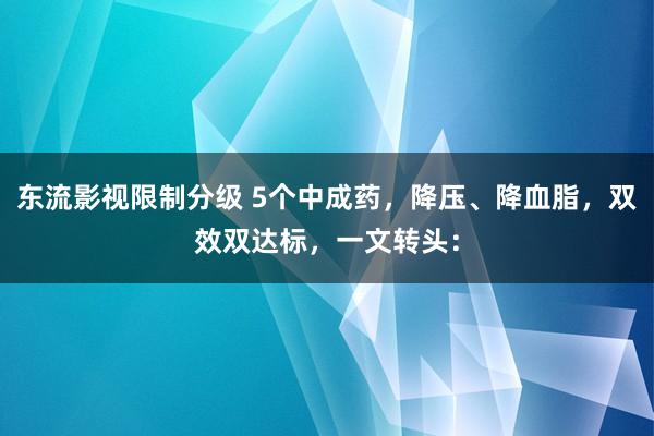 东流影视限制分级 5个中成药，降压、降血脂，双效双达标，一文转头：
