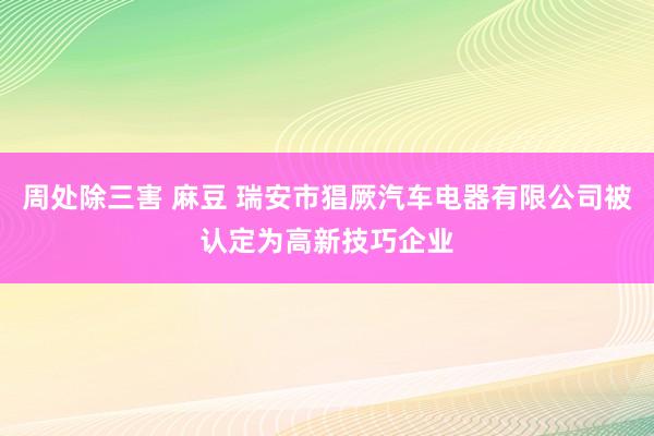 周处除三害 麻豆 瑞安市猖厥汽车电器有限公司被认定为高新技巧企业