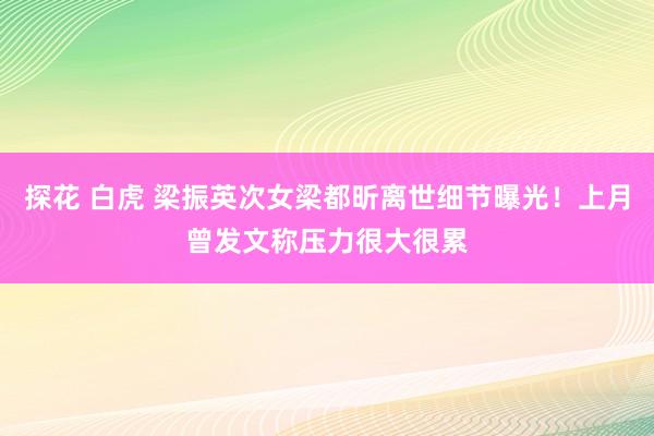 探花 白虎 梁振英次女梁都昕离世细节曝光！上月曾发文称压力很大很累