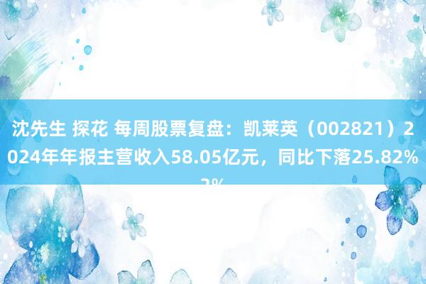 沈先生 探花 每周股票复盘：凯莱英（002821）2024年年报主营收入58.05亿元，同比下落25.82%