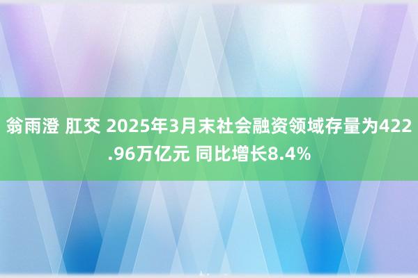 翁雨澄 肛交 2025年3月末社会融资领域存量为422.96万亿元 同比增长8.4%