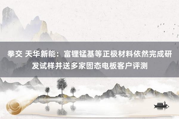 拳交 天华新能：富锂锰基等正极材料依然完成研发试样并送多家固态电板客户评测